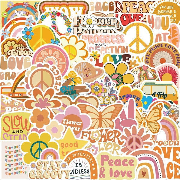 10-50pcs Groovy Boho Hippie stickers Two Groovy Graffiti Stickers for DIY Luggage Laptop Skateboard Motorcycle Bicycle Stickers