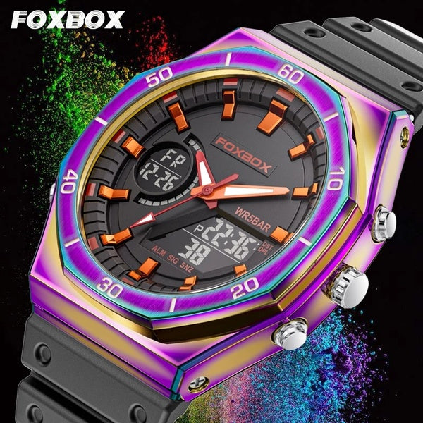 LIGE Marque FOXBOX Sport Mode Quartz Hommes Montre Double Affichage Numérique Casual 50 M Étanche Homme Montre Horloge Lumineux Montre-Bracelet Montr