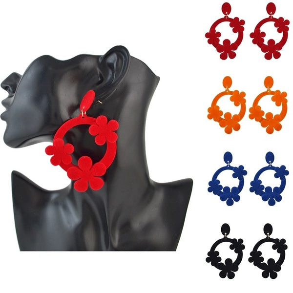 4 couleurs fleur forme flocage acrylique boucles d'oreilles grandes boucles d'oreilles bijoux de fête