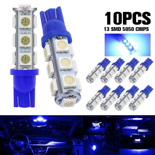 10pcs T10 W5W LED 13 SMD 5050 Chips Interior Dome Light Ambient Bulb For Car Auto Truck 168 194 Red Blue Green Amber