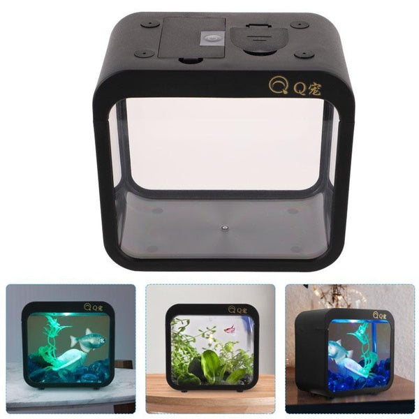 Boîte d'élevage de poissons en plastique Mini aquarium créatif de bureau, Transparent avec lumière, petit paysage écologique, décoration d'aquarium