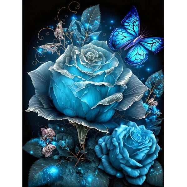 FIYO DIY 5D Passionate Blue Rose Diamond Painting Full Drill with Number Kits Home and Kitchen Fashion Mosaic Diamond Painting Canvas Wall Decoration