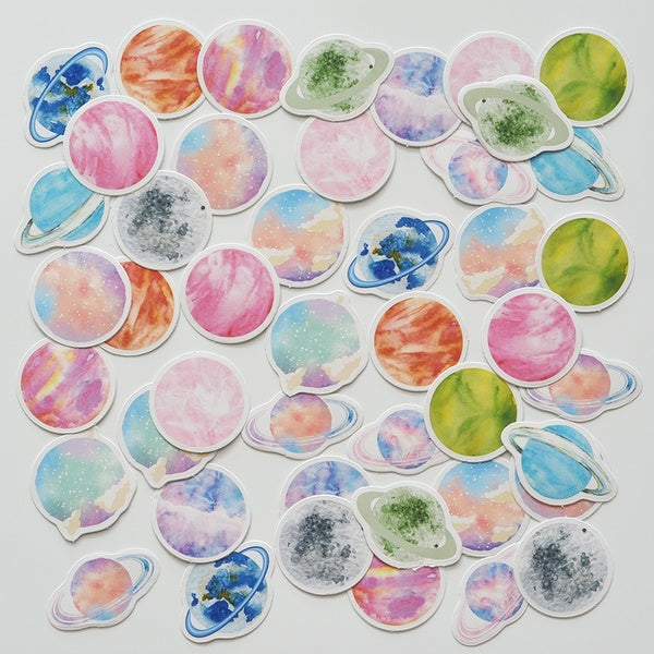 45 Pcs Sealing Sticker Color Planet Paper Stickers Scrapbooking Label Diary Decor Journaling Album Stationery
