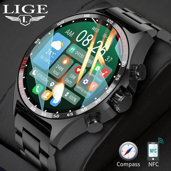 LIGE GPS nouvelle montre intelligente hommes en plein air boussole sport Fitness Bracelet Bluetooth horloge d'appel étanche Smartwatch pour Android I