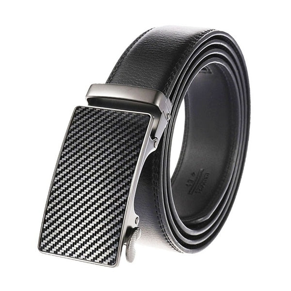 Automatic Buckle Leather Belts for Men Belt Carbon Fiber Grain Buckle Plus All Match Size To 170cm