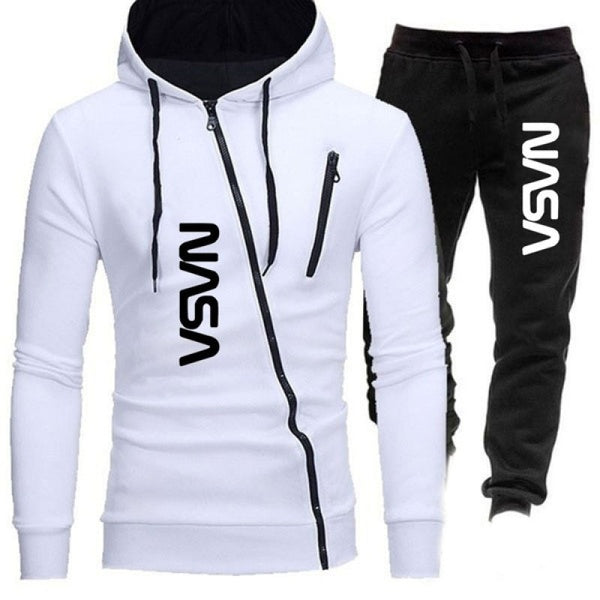 NASA 2021 Men Personality Two Piece Set Fashion Zipper Printed Hoodie + Pant Autmn Winter Warm Tracksuit Sportwear