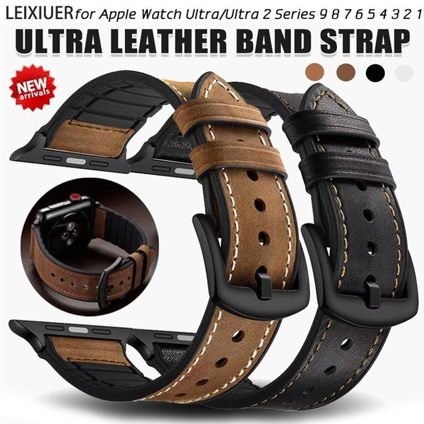 LEIXIUER Genuine Leather Band for Smart Watch Ultra 2 -Ultra 49mm 9 7 8 41mm 45mm 44mm 40mm for SmartWatch 38mm 42mm for Smartwatch Series 5 4 3 SE 6