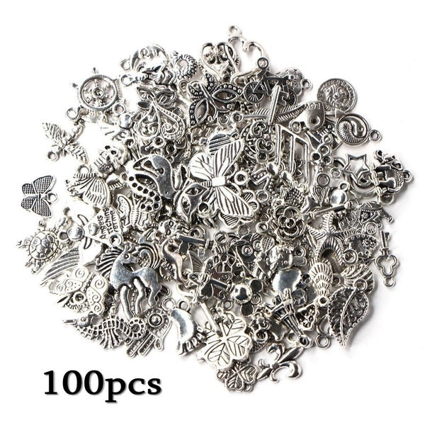 En gros 100 pièces en vrac tibétain argent mixte pendentif fabrication de bijoux bricolage artisanat Animal fleur coeur breloques
