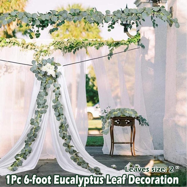 1Pc 2M Eucalyptus Leaves Decoration Eucalyptus Garland Artificial Faux Garland Wall Decor Silver Dollar Eucalyptus Greenery Leaves Vines Plant for We