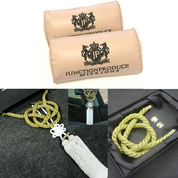 JUNCTION PRODUCE VIP Cou De Voiture Oreiller Appuie-Tête En Cuir Beige + GW Charme Kin Tsuna Corde Ensemble