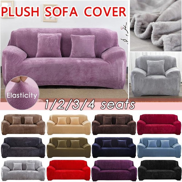 1pc Plush Thicken Elastic Sofa Cover Universal Sectional Slipcover 1-2-3-4 Seater Stretch Couch Cover for Living Room Pets Chair Cover Cushion Cover