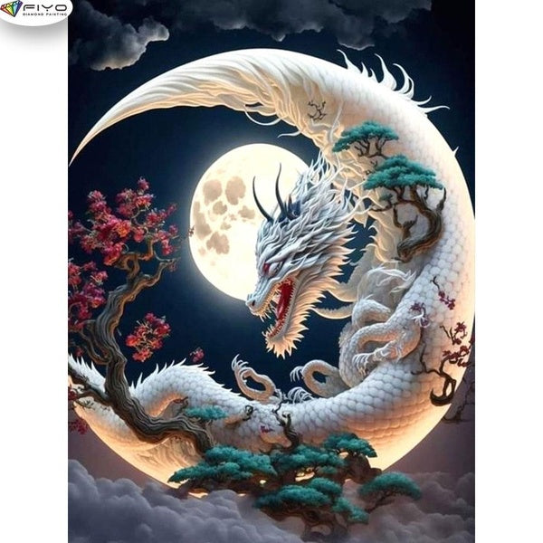 Dragon and Moon 5D Diamond Painting Kits Full Drill Crystal Embroidery Pictures Arts Craft for Home Wall Decor(FullRound15x25-20x30-30x40-40x50-50x70