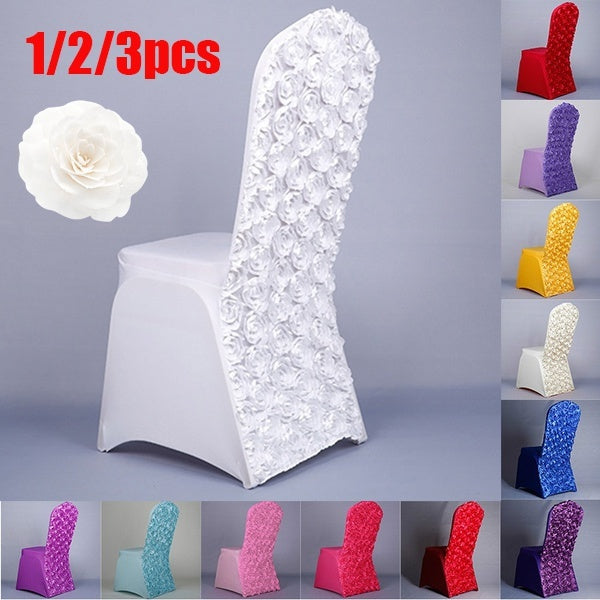 1-2-3pcs Wedding Chair Covers 3D Rose Flower Universal Stretch Spandex Chair Covers for Weddings Party Banquet Table Decoration