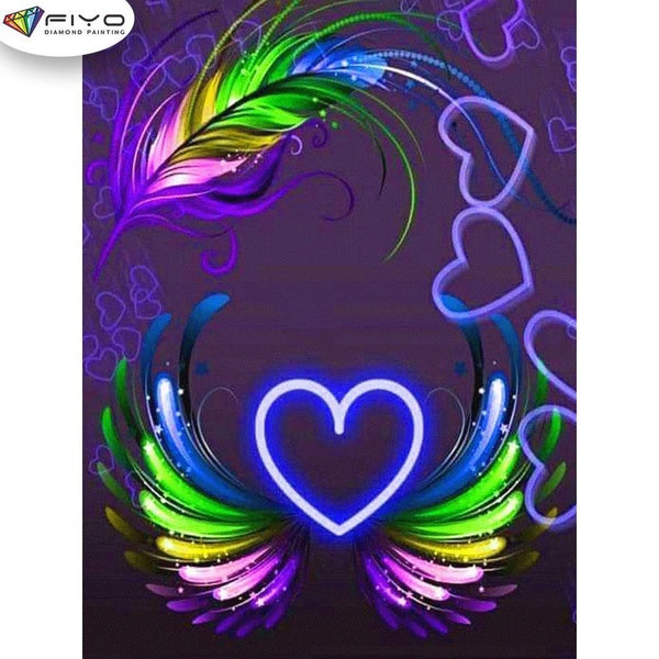 FIYO Colored Feathers Wings Diamond Painting Kits For Adults DIY 5D Diamond Mosaic Diamond Painting Home and Kitchen Fashion Canvas Pictures Wall Dec