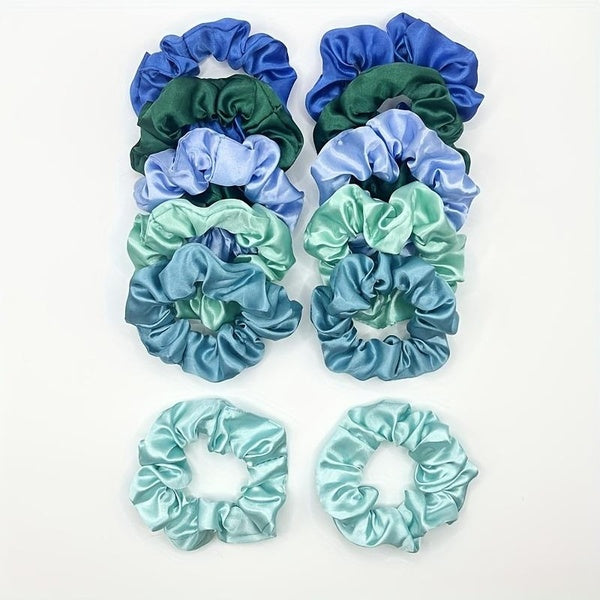 6-12pcs Blue Green Color Satin Scrunchies Elastic Ponytail Holders Satin Hair Bands Hair Accessories For Women Girls