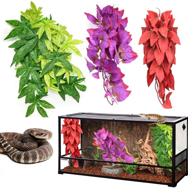 Plantes de reptiles 3 paquets - Plante de terrarium en soie suspendue avec ventouse pour dragons barbus lézards Geckos Snake Tank Décorations