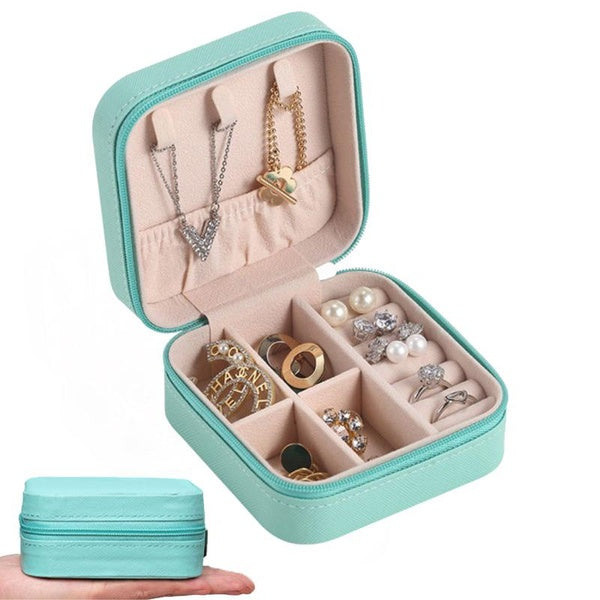 Portable Travel Mini Jewelry Organizer Box Leather Jewellery Ring Organizer Case Storage Gift Box Earring Holder Girls Women(Demo Accessories Not Inc