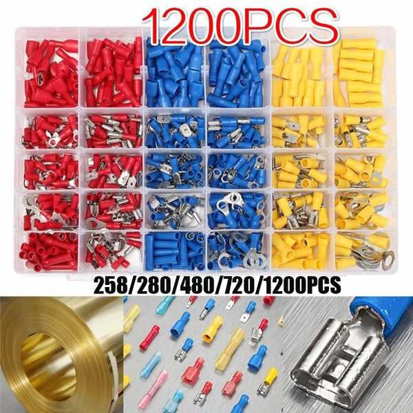 258-280-480-720-1200PCS Electrical Wiring Terminals Set Kits Insulated Crimp Spade Ring Assorted Electrical Wiring Terminals Electrical Wiring Connec