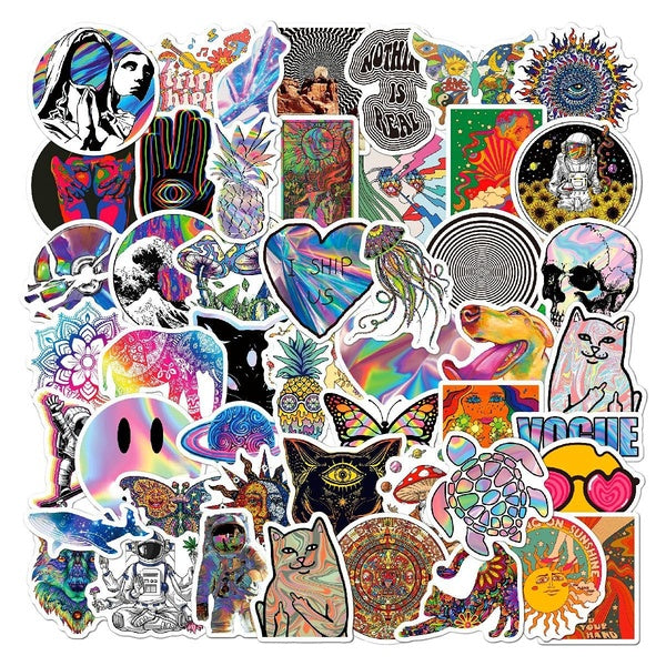 10-50pcs Fantasy holographic psychedelic stickers Laser cool graffiti Stickers for DIY Luggage Laptop Skateboard Motorcycle Bicycle Stickers