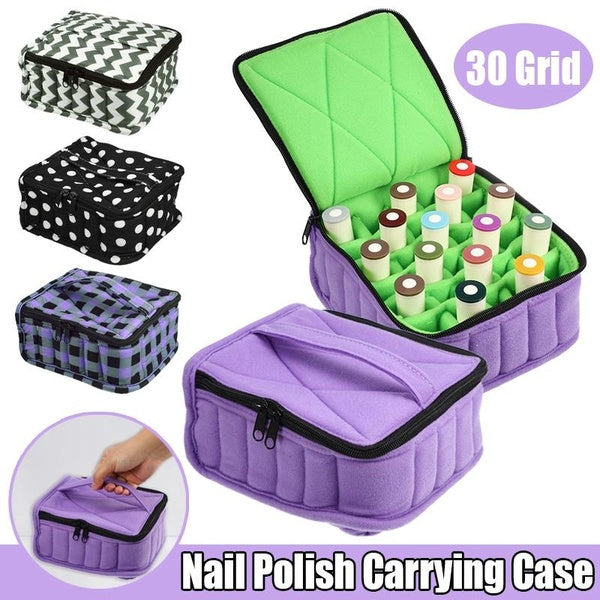 Portable Nail Polish Organizer Case with 30 Slot Foam For 15ml-0.5 Fl. oz Bottle Travel Nail Polish Storage Bag Nail Polish Essential Oil Carry Case M