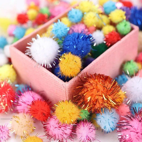 100pcs Glitter Pompom 10-15-20-25-30mm Mix Color Pom Pom Fur Ball DIY Plush Ball Pompoms Crafts Children DIY jewelry findings