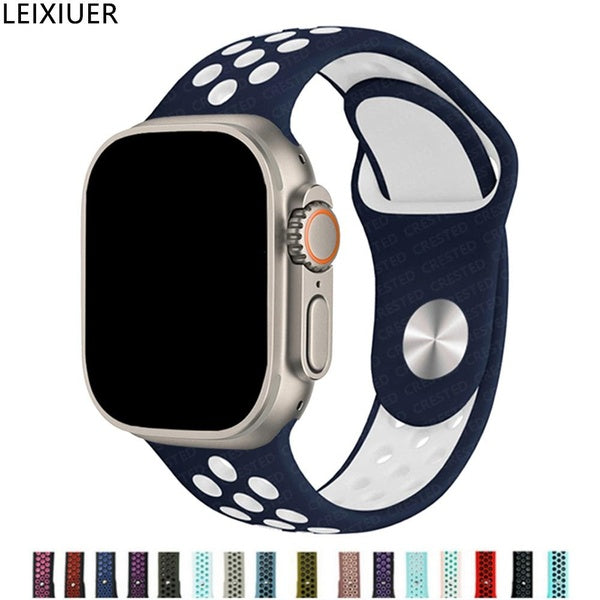 LEIXIUER Breathable Silicone Strap for Smart Watch Ultra 2-Ultra 49mm 9 8 7 41mm 45mm 40mm 44mm 38mm 42mm for SmartWatch Series 9 8 7 SE 6 5 4 3 2 1,