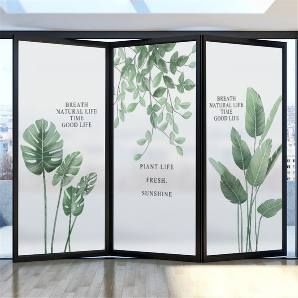 80 Sizes Window Film Frosted Stained Window Film Static Cling Glass Window Privacy Film Plant leaves Privacy Window Decals Window Stickers