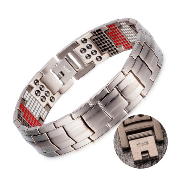 Pure Titanium Magnetic Bracelets for men women 15mm Wide Hand Chain Link Health Energy,Germanium 4 in 1 Waterproof