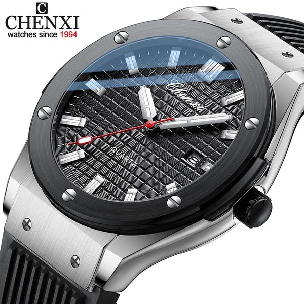 CHENXI Montre pour Homme avec boîtier en Alliage de Quartz et Bracelet en Silicone Montres analogiques et Montres-Bracelets Lumineuses résistantes à