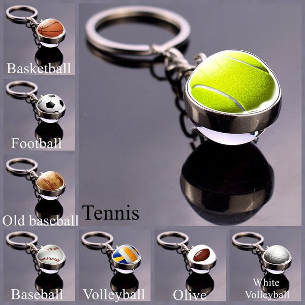 Boule de verre Porte-clés Tennis Porte-clés Football Baseball Volleyball Soccer Basketball Porte-clés Boule Porte-clés
