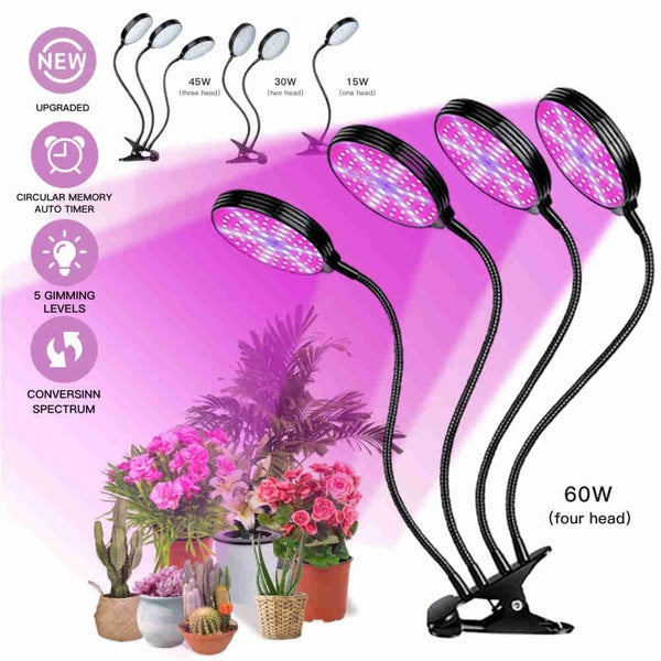 NEW 4-3-2-1 Heads Remote LED Grow Light Full Spectrum Clip-on Growing Growth Light Lamp for Indoor Vegetable Flower Plant Tent Box, 5 Dimmable Bright