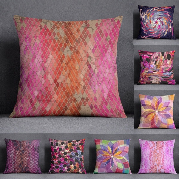 Colorful Pink Abstract Geometry Series Pillow Gift Home Office Decoration Pillow Bedroom Sofa Car Cushion Cover Pillowcase (45 cm * 45 cm)