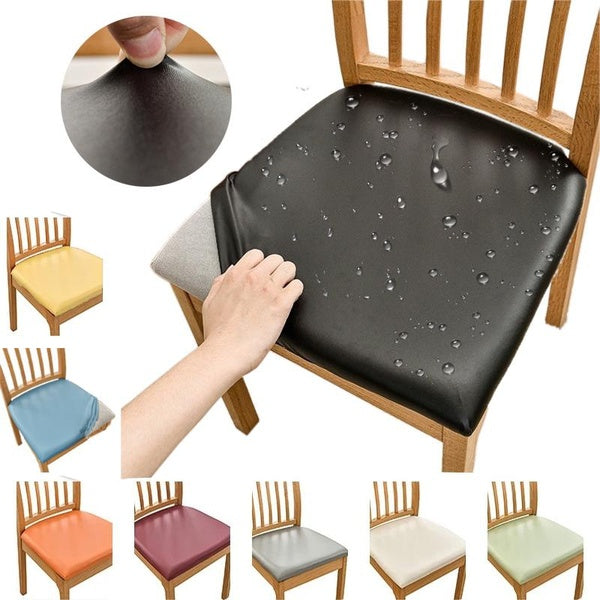 1pc PU Leather Chair Seat Covers Oil and Water Proof Kitchen Dinner Seat Cushion Dining Room Stretch Slipcover for Kitchen Party Hotel