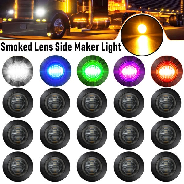 20-10PCS 3-4" Side Marker Lights, Round LED Front Rear Side Indicator Bullet Marker Light for Truck RV Car Bus Trailer, 150LM Ambre, Marqueur latéral