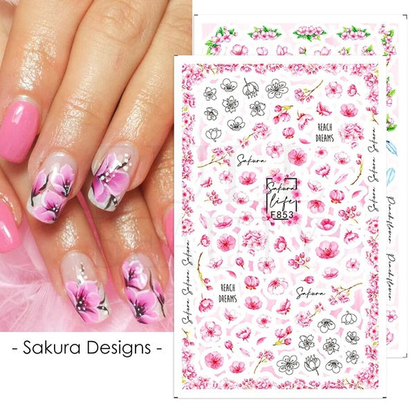 1pcs Pink Spring Sakura Gel Nail Flowers Leaves Decals Polish 3D Stickers Cute Cherry Blossoms Sliders For Nails 2022 Florals Leaves Manicuring BEF85