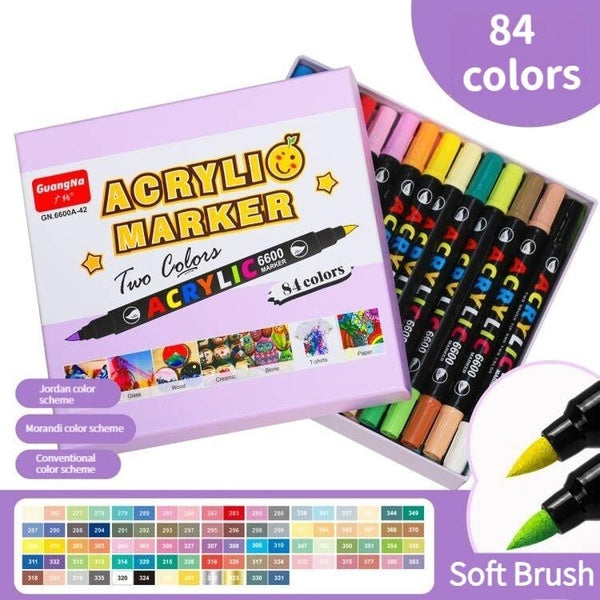 42-30-18Pcs Double Acrylic Paint Pens Art Markers Brush Pen Dual Tip for Rock Painting Stone Ceramic DIY Drawing Supplies