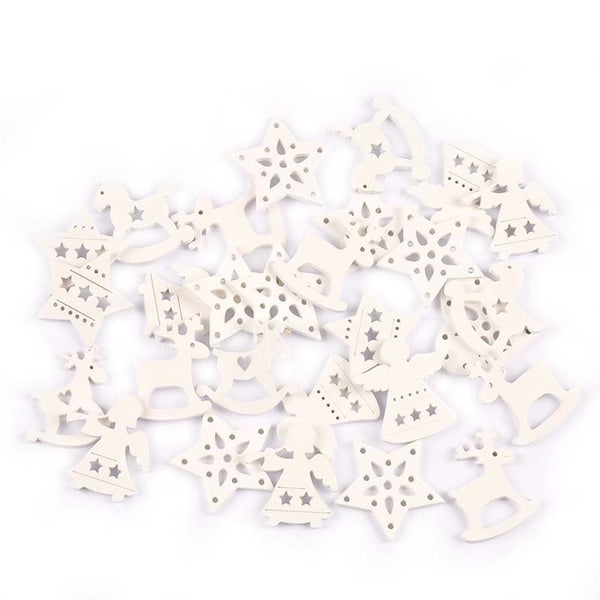 50Pcs White Angels-Stars-Reindeer Wood Crafts DIY Scrapbooking Christmas Ornaments For Xmas Tree Party Home Decoration MT2262