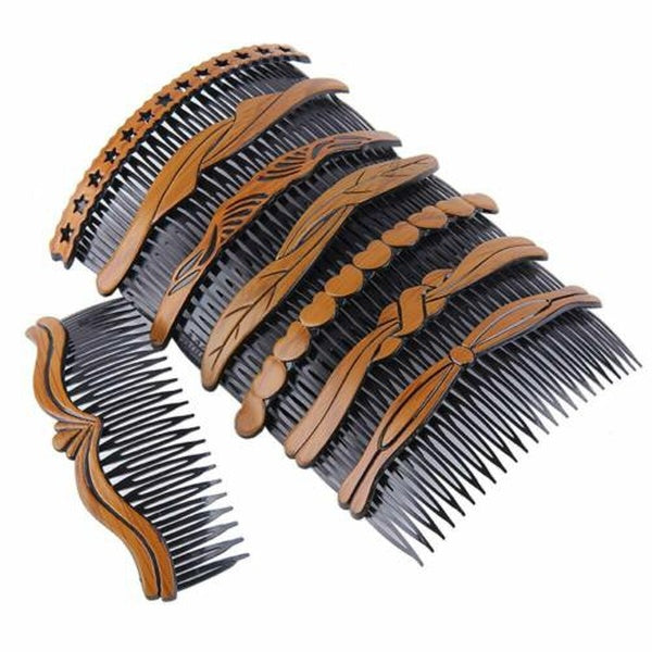 8 Pack Plastic Wood Grain Hollow Hair Side Combs Retro Hair Pin Clips Comb Women Fashion Hair Side Combs Clips Plastic Large Brown Side Combs Woody C