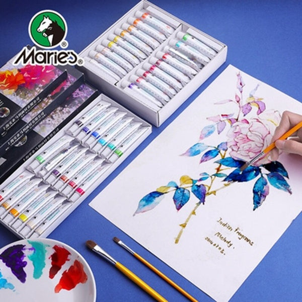 Marie's Art Watercolor Gouache Paint Set 24 Colors 5ML-Tube Strong Coverage Non-toxic Colored Pigment For Students Beginner Art Supplies