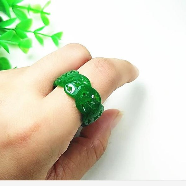 Dry Green Jade Rings Iron Dragon Health Empty Jade Rings Carved Jade Finger Rings