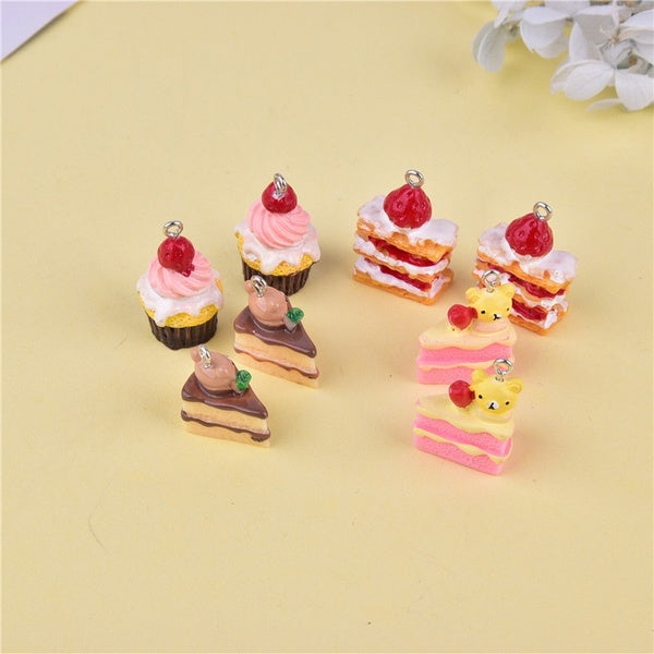20pcs Mini 3D Bear Strawberry Cake Ice Cream Resin Charms Pendants for DIY Jewelry Making Accessories Flat Back Cabochon
