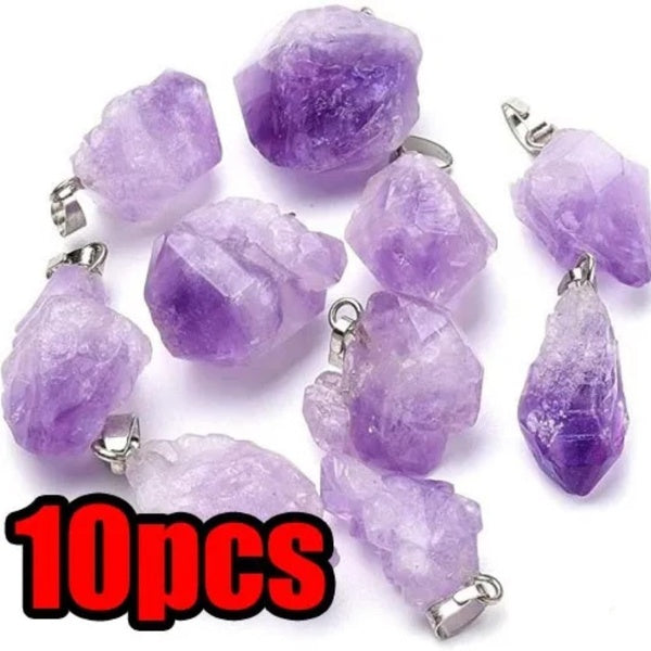 10pcs Irregular Amethyst Rock Stone Pendants Healing Crystal Chakra Gemstone Charms for Jewellery Making Accessories Matron Inn