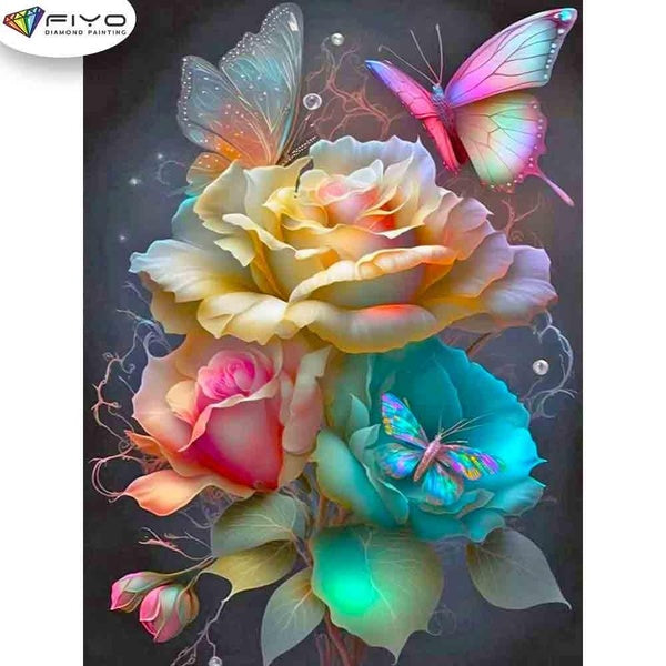 FIYO Butterflies and Roses Diamond Painting Kits For Adults DIY 5D Diamond Mosaic Diamond Painting Home and Kitchen Fashion Canvas Pictures Wall Deco