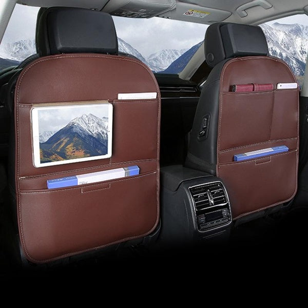 Multifunctional Leather Car Seat Back Pocket Bag Storage Anti Kick Dirt Car Accessories Automobile Equipment Decoration