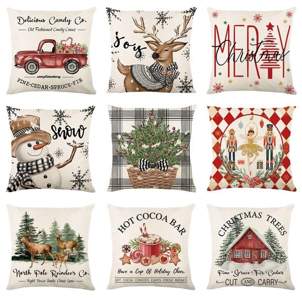 Linen Christmas Pillow Cover 45x45cm Throw Pillowcase for Home Sofa Cushion Couch Winter Xmas Decorations