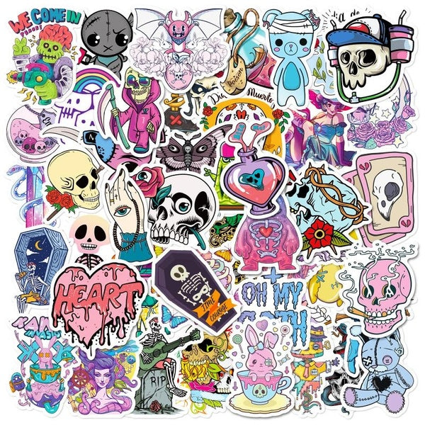 10-25-50PCS Goth Stickers Graffiti Skull Stickers Water Bottle Laptop Phone Bicycle Luggage Case Skateboard Children Adult Sticker