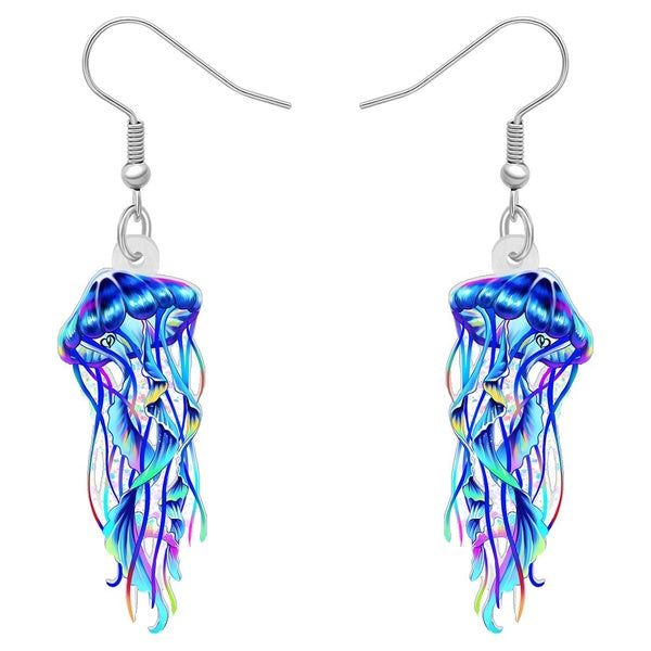 Boucles d'oreilles pendantes en acrylique bleu méduse animaux de l'océan pour femmes filles charme cadeaux bijoux décoration de fête