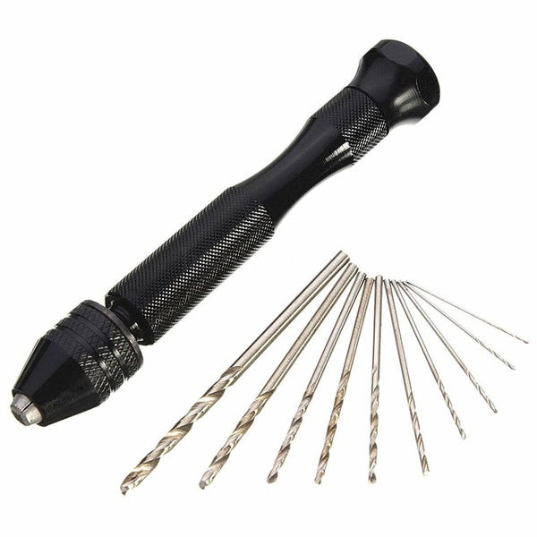 Aluminum Micro Hand Drill with Keyless Chuck+10pcs Twist Drills Rotary Tools micro hand drill