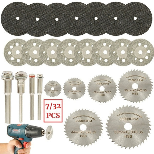 7-32 Pcs HSS Mini Diamond Saw Blade SetCircular Saw Blade for Dremel Rotary Tools Resin Cut-Off Wheels Diamond Cutting Discs