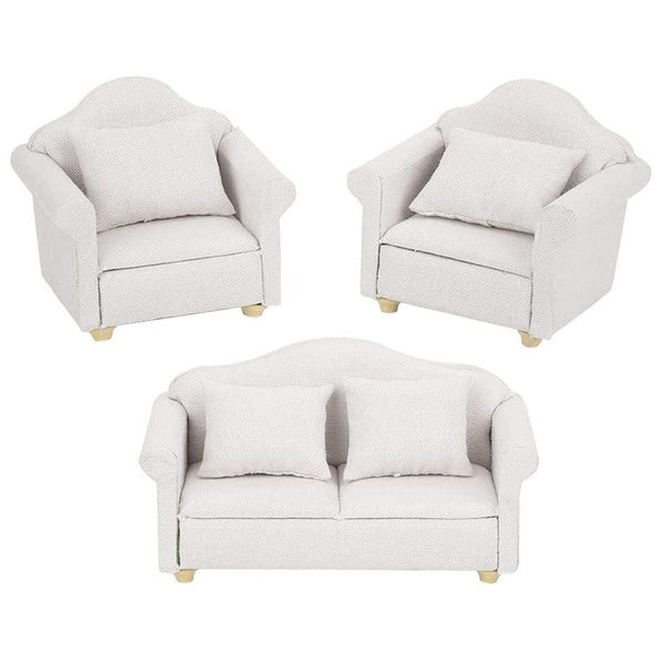 3Pcs Dollhouse Sofa Miniature Armchair 1:12 Mini Doll House Plaid Sofa Cushion Set Accessory Room Furniture Toy Gift for Girls